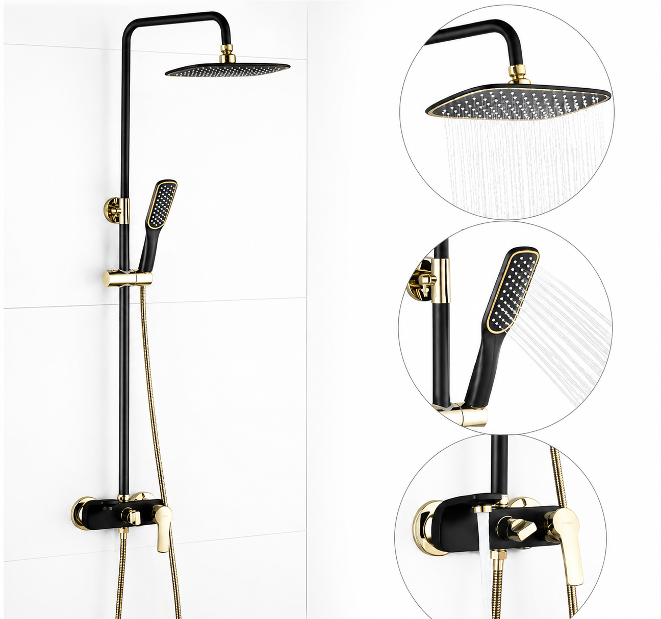 Black & Gold Rain Shower Set