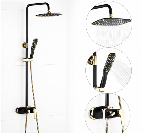 Black & Gold Rain Shower Set