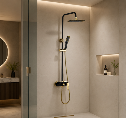 Black & Gold Rain Shower Set