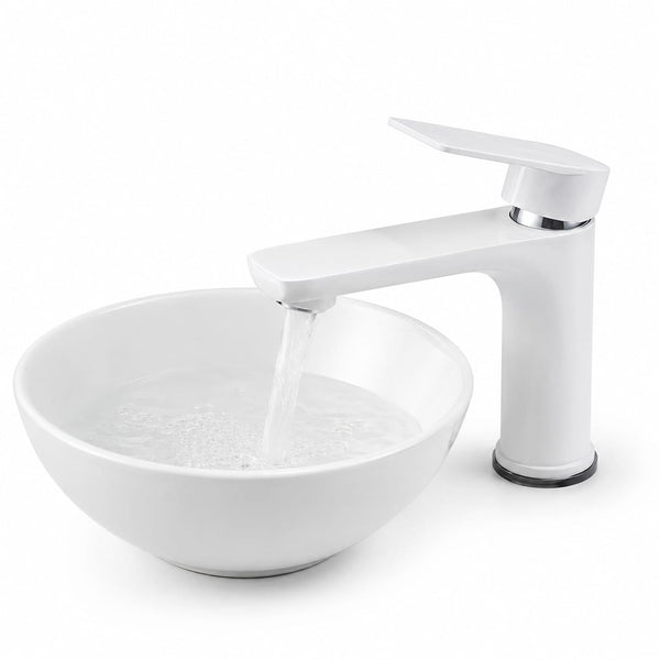 White & Chrome Basin Mixer Faucet