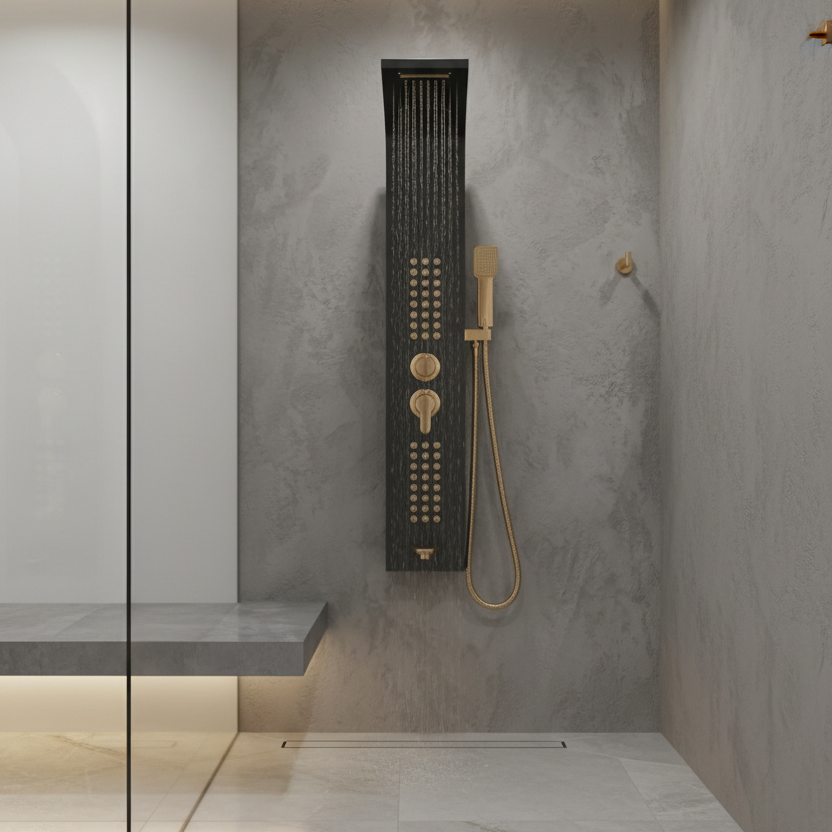 Black & Gold Luxury Bathroom Shower Panel